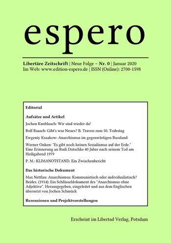 espero - Libertäre Zeitschrift, Nr. 0 (Jan. 2020)